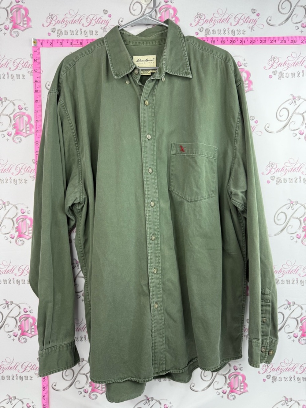 Eddie Bauer shirt cotton Olive Green Long-Sleeve Button-Up Shirt